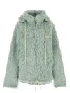 Marni Long Pile Shaggy Faux Fur Hooded Jacket Blue