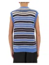 Marni Mens Striped-print V-neck Relaxed-fit Wool-blend Vest Blue Lilac In Multicolour