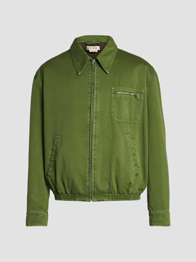 Marni Men's Spread Collar Cotton Blouson Jacket In Green