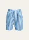 Marni Striped Organic Poplin Bowling Shorts In Electric/b
