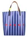 Marni Striped Tribeca Tote Bag In Blue