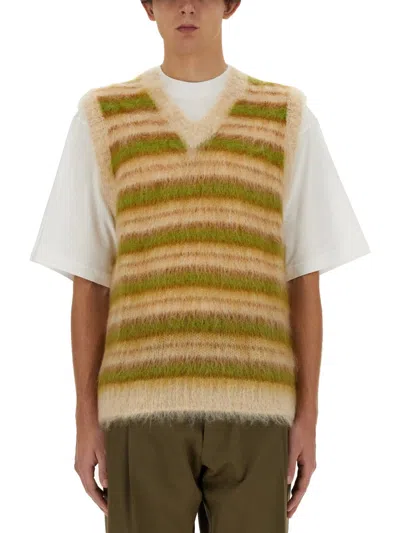 Marni Beige Striped Vest In Multicolour