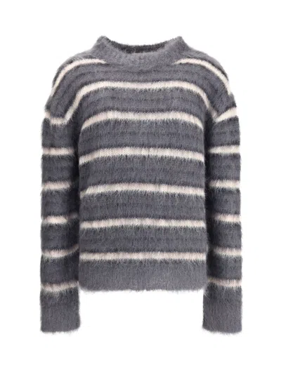 Marni Men Striped Wool Mohair Sweater In Gray