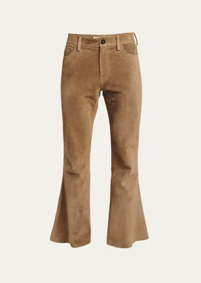 Marni Men's Suede 5-pocket Flare Pants In Brown