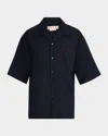 Marni Men's Suiting Wool Mending Stitch Camp Shirt In Blue