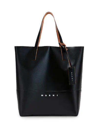Marni Men's Tribeca Leather-trimmed Logo Tote Bag In Black