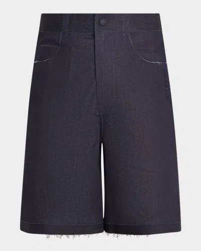 Marni Men's Trompe L'oeil Stretch Denim Bermuda Shorts In Blue