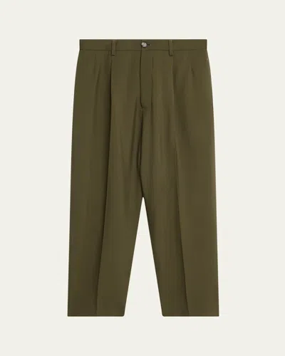 Marni Men's Tropical Wool Cropped Pleated Pants In Green