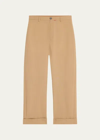 Marni Men's Tropical Wool Wide-leg Pants In Beige