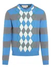 Marni Blue Stripe Sweater With Argyle Motif In Blue