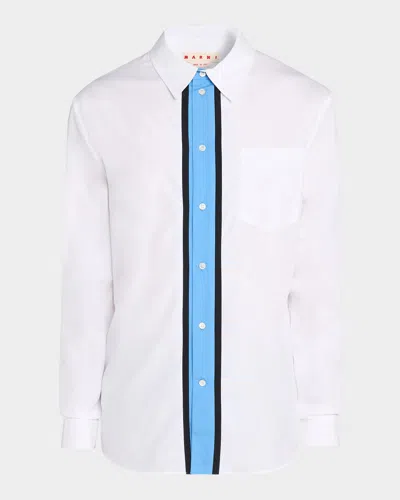 Marni Men's Vertical Stripe Cotton Pocket Button-down Shirt In White