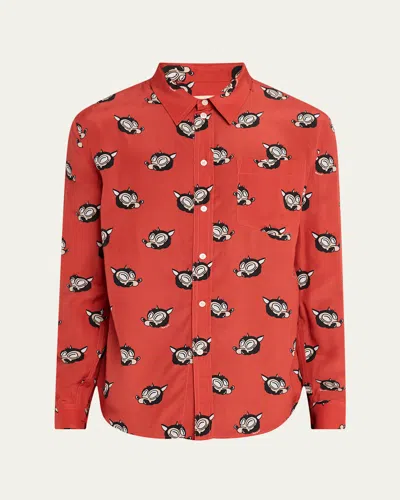 MARNI MEN'S WOLF-PRINT POINT COLLAR SPORT SHIRT