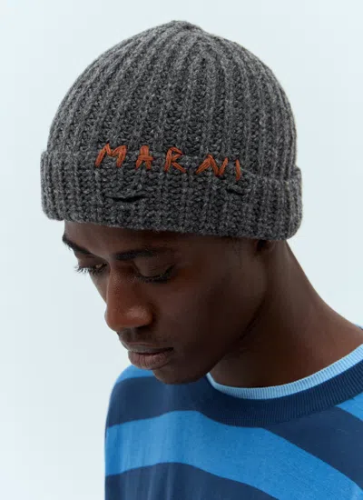 Marni Men Wool Beanie Hat In Gray