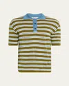 Marni Grass Green Striped Wool Polo Shirt In Gray