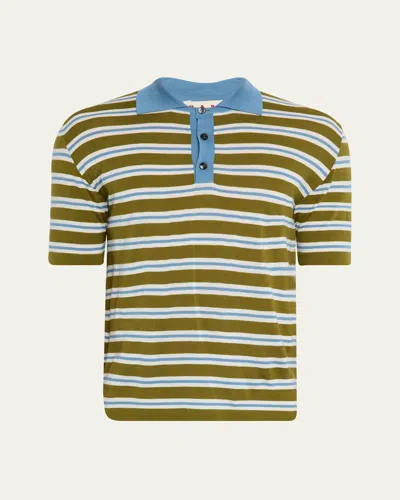 Marni Men's Wool Multi-stripe Polo Shirt In Gray