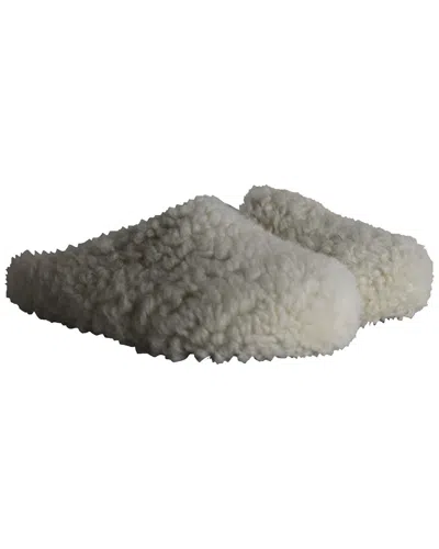 Marni Sabot Round-toe Shearling Mules In White Wool