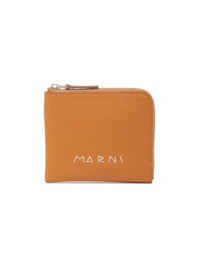 Marni Men's Zip Around Leather Wallet In Brown