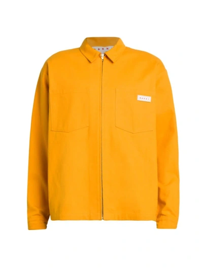 Marni Logo-patch Zip-up Shirt In Light Orange