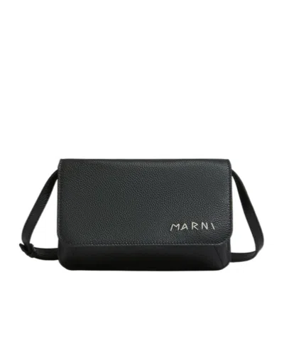 Marni Mending Leather Pochette Bag In Black