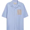 Marni Mending Logo Cotton Oxford Camp Shirt In Blue
