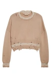 Marni Womens 00w35 Distressed Cropped Cotton-knit Jumper In Burgundy