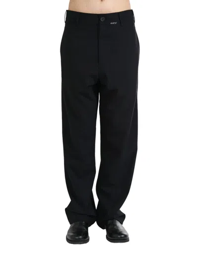 Marni Mending-logo Straight-leg Trousers In Black