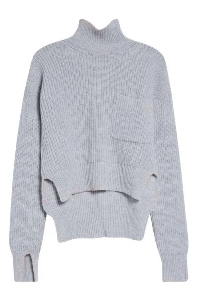 Marni Mending Logo Virgin Wool Mock Neck Sweater In Gray