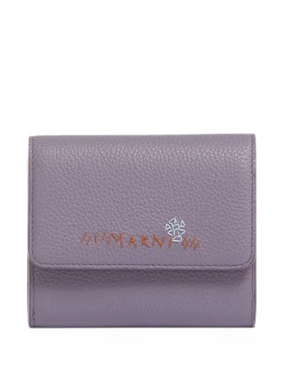 Marni Mending Logo-embroidered Leather Cardholder In Purple
