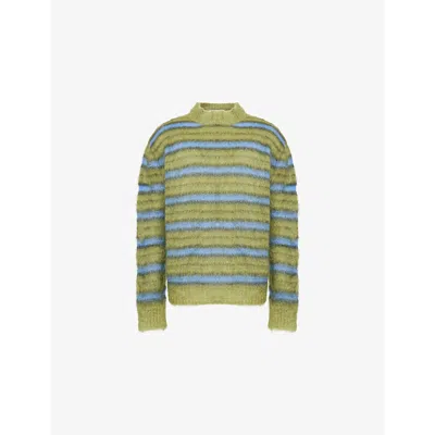 Marni Mens Acid Fuzzy Wuzzy Striped Wool-blend Jumper In Green