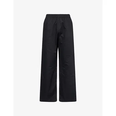 Marni Mens Black Logo-patch Straight-leg Cotton Trousers