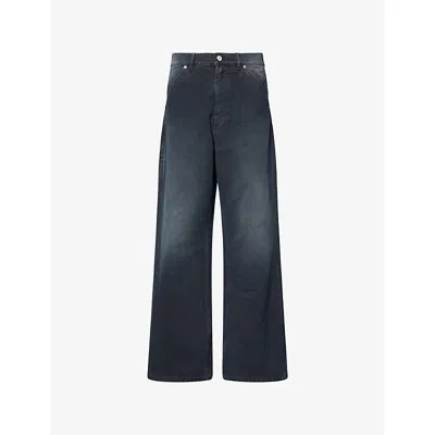 Marni Mens Black Straight-leg Embroidered-logo Denim Jeans In Blue