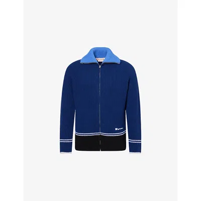 Marni Ens  Fisherman High-neck Wool And Cashmere Cardigan In Blue