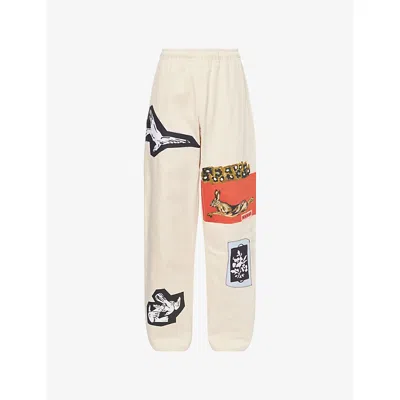 Marni Mens Bone Mixed Media Drawtstring Denim Trousers In Brown
