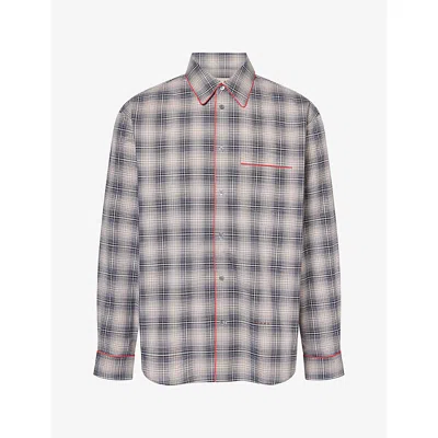 Marni Mens Classic Check Spread-collar Cotton Shirt Walnut In Multi