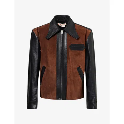 Marni Mens Contrast Zip-up Leather Jacket Black In Yellow