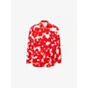 Marni Cotton Jacket With Collared Neck And Floral Pattern In Crimson