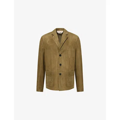 Marni Mens Deep Sage Notched-collar Patch-pocket Suede Blazer In Green