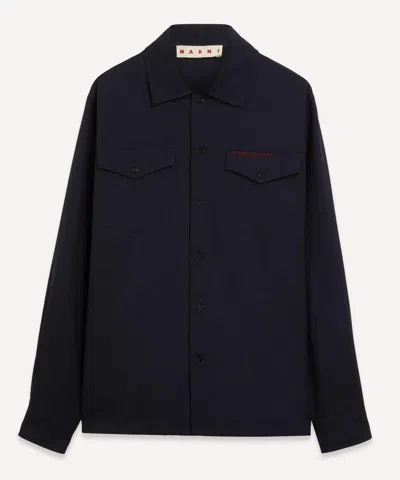 Marni Wool Shirt With Logo Embroidery In Black