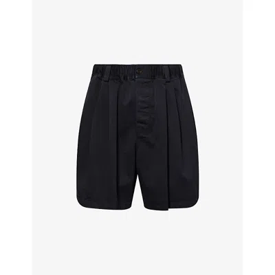 Marni Mens Gathered-waist Wide-leg Cotton Shorts Black