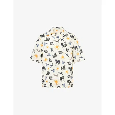 Marni Mens Glass Notched-collar Boxy-fit Cotton Bowling Shirt In Transparent