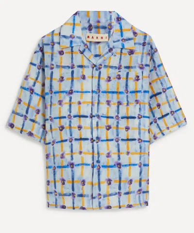 Marni Mens Habotai Silk Saraband Print Bowling Shirt In Blue/yellow
