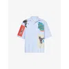 Marni Striped Short Sleeve Shirt With Graphic Patches In Blue