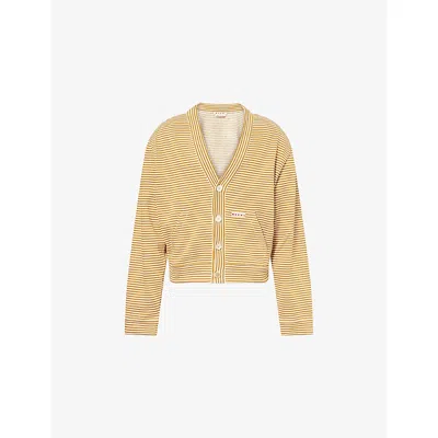 MARNI MENS LIGHT CURRY STRIPED V-NECK COTTON CARDIGAN