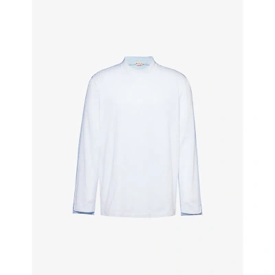 Marni Mens Lily White Contrast-stripe Relaxed-fit Cotton-jersey T-shirt