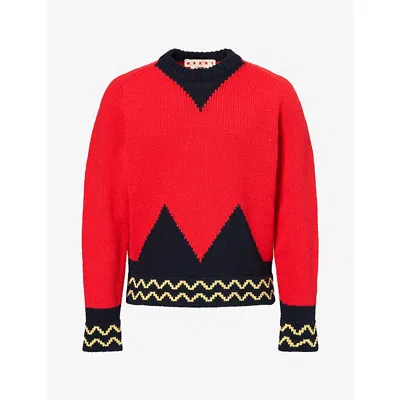 Marni Mens Mock-neck Knitted Wool Jumper Red