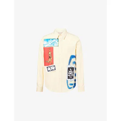 Marni Mens Pale Gold Patches Relaxed-fit Cotton Shirt