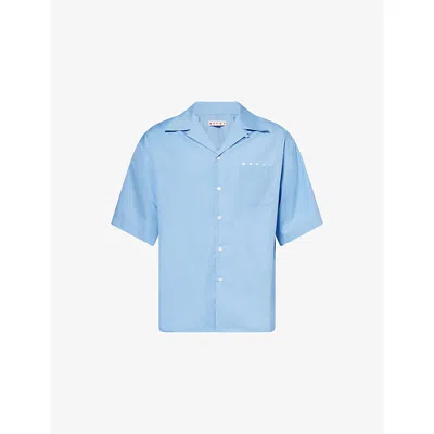 Marni Ens  Logo-print Camp-collar Cotton Shirt In Blue