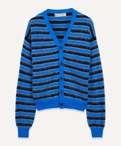 Marni Striped Wool And Mohair Cardigan In Blue