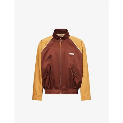 Marni Ens  Contrast-sleeves Zip-up Cotton Bomber Jacket In Brown