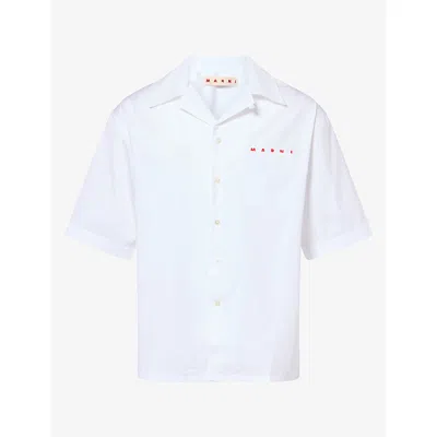 Marni Mens White Logo-print Short-sleeve Cotton Shirt
